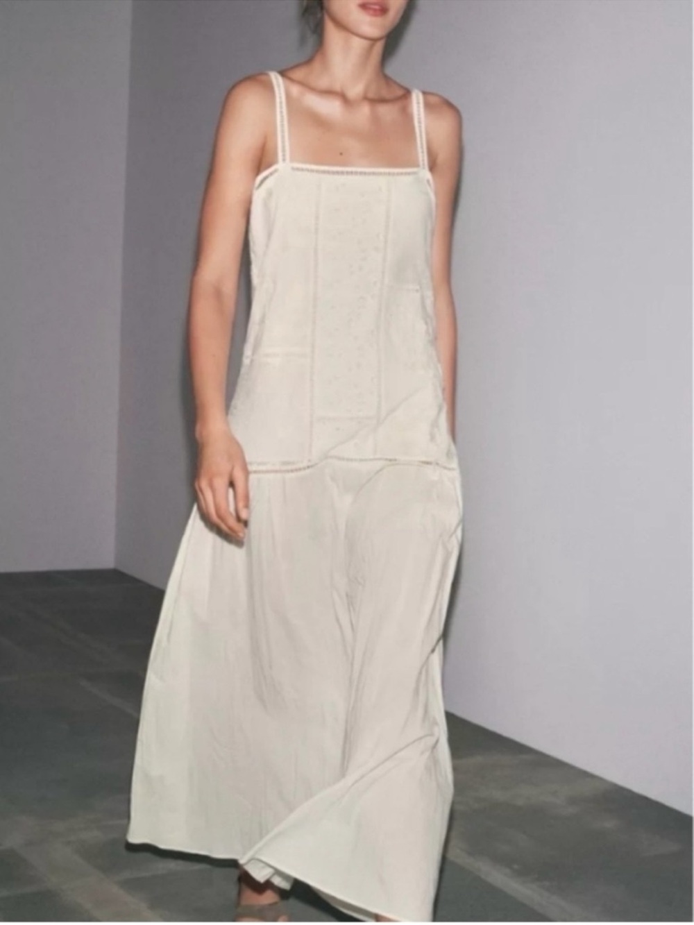 Zara Cream Patchwork Embroidered Dress S